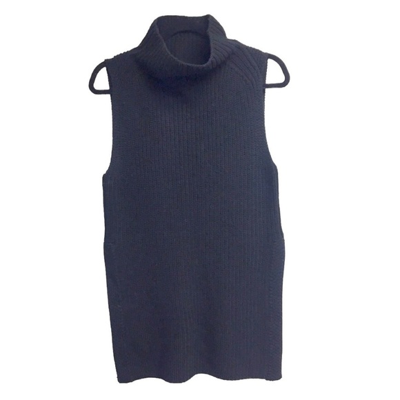 Aritzia Wilfred Durandal Sleeveless Merino Wool Mock Neck Tunic Sweater Black XS - Picture 2 of 4